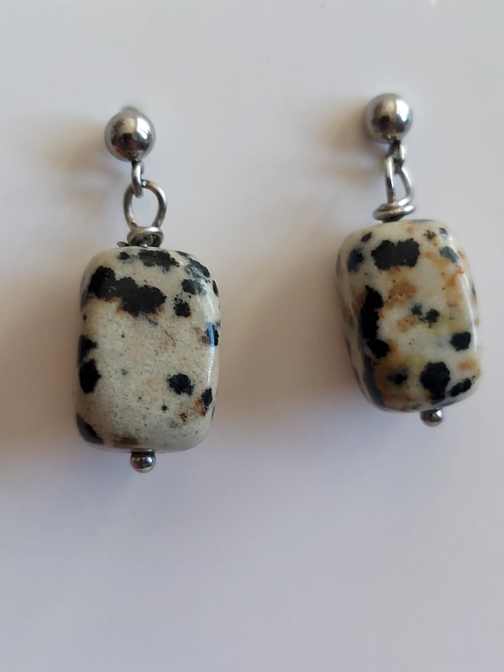Dalmatian Jasper Bead Drop Earrings - Cream & Black